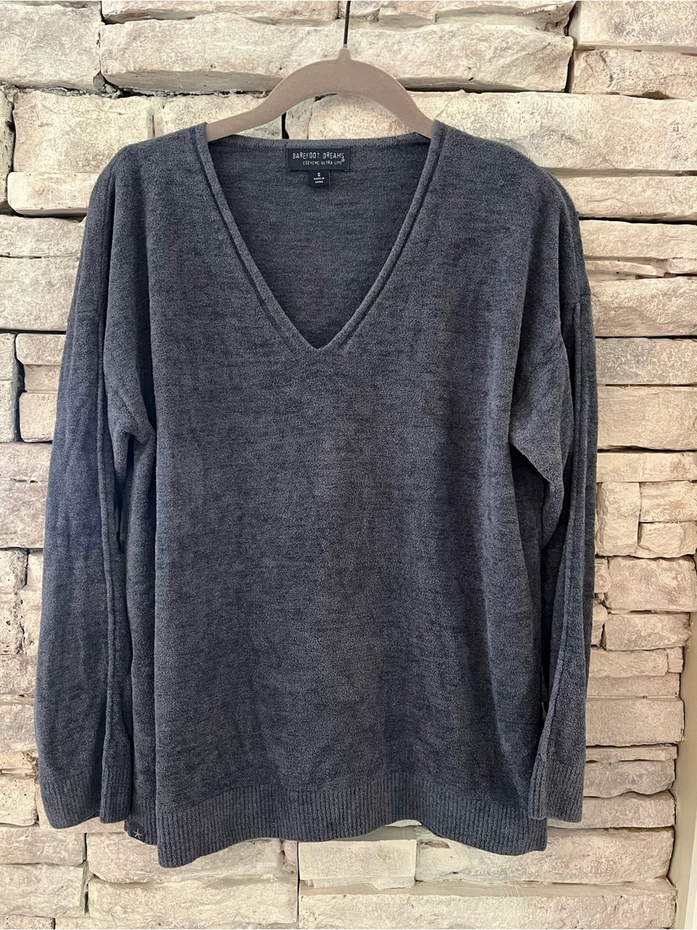 Barefoot Dreams Blue Gray V-Neck Sweater Size Small